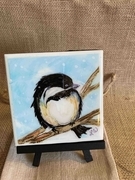 Coaster single with Chickadee